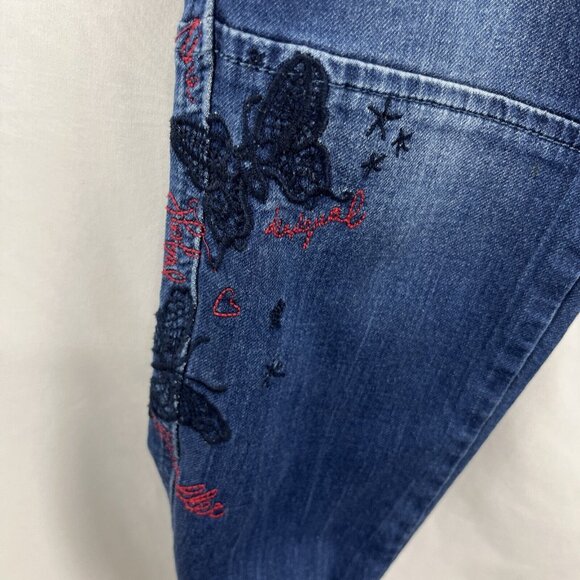 Desigual Denim Joggers Women's Size M Embroidery Girlhoodcore Casual Comfy - Picture 4 of 14